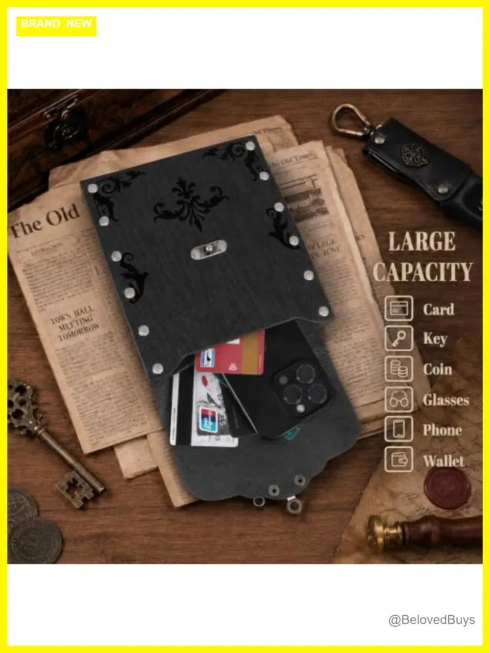 Medieval Belt with Detachable Chain Renaissance Purse, Faux Leather Waist Pouch